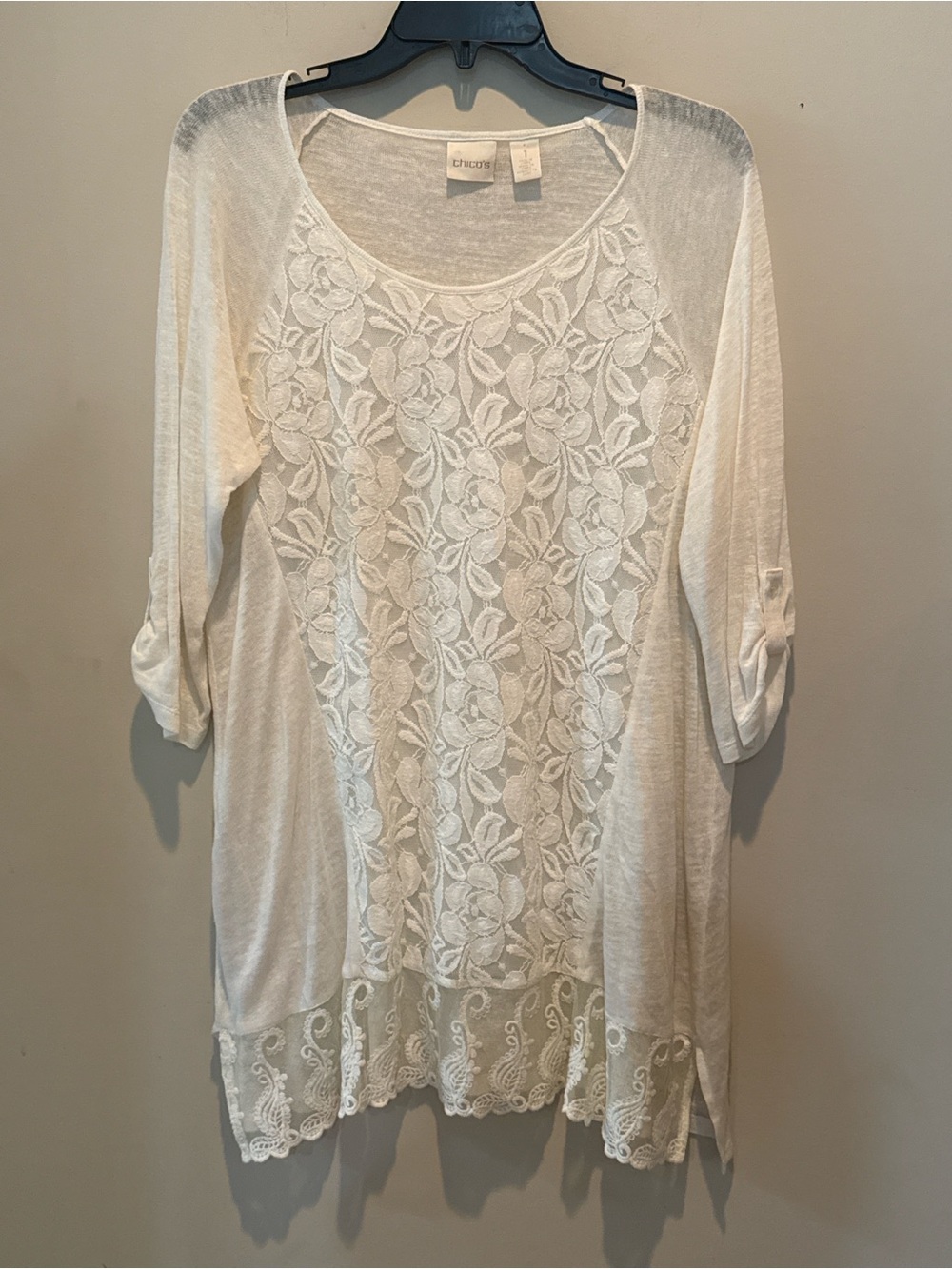 Chico's Ivory Floral Lace Front Tunic